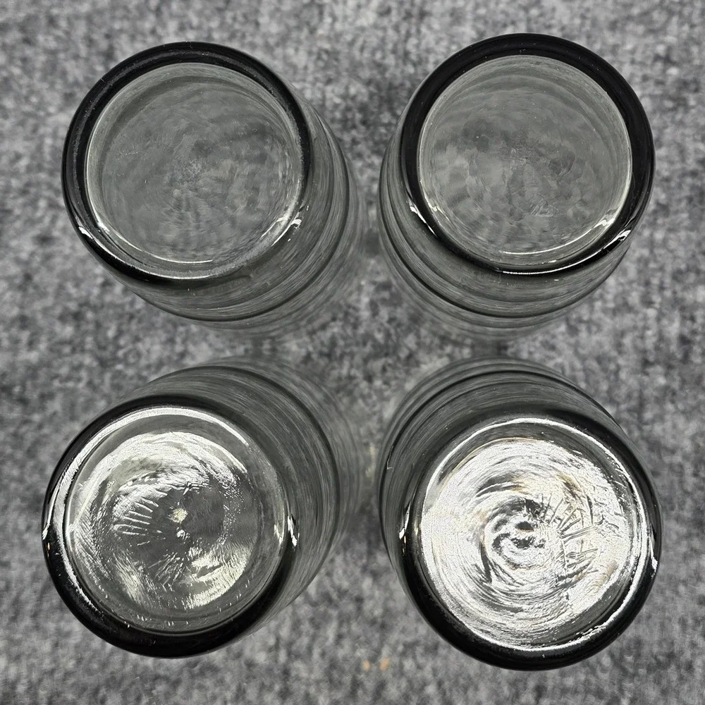 Vtg Set of 4 Smoke Gray Glass Tumbler 5 in Rippled Beehive Wavy Juice Sized